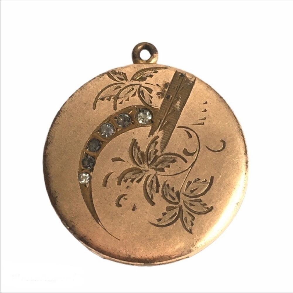 Vintage Crescent Moon Locket Gold Plated‎ Antique Pendant Necklace 1900 1910